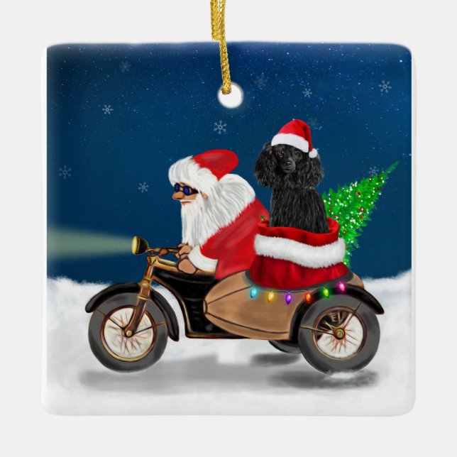 Poodle Dog Christmas Santa Claus  Ceramic Ornament (Front)