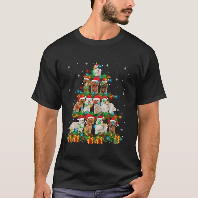 Poodle Dog Christmas Tree Lights Holiday Santa Poo T-Shirt (Front)
