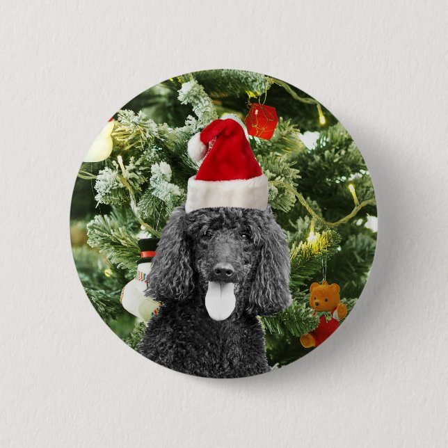 Poodle Dog Christmas Tree Snowman Red Santa Hat 6 Cm Round Badge (Front)