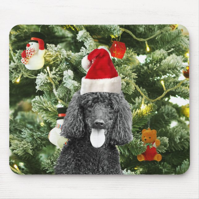 Poodle Dog Christmas Tree Snowman Red Santa Hat Mouse Mat (Front)