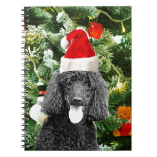 Poodle Dog Christmas Tree Snowman Red Santa Hat Notebook