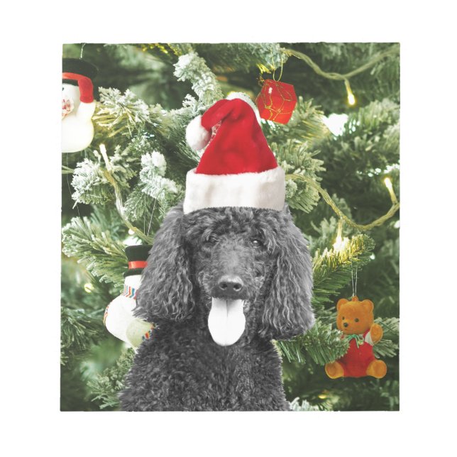 Poodle Dog Christmas Tree Snowman Red Santa Hat Notepad (Front)