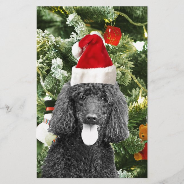 Poodle Dog Christmas Tree Snowman Red Santa Hat Stationery (Front)