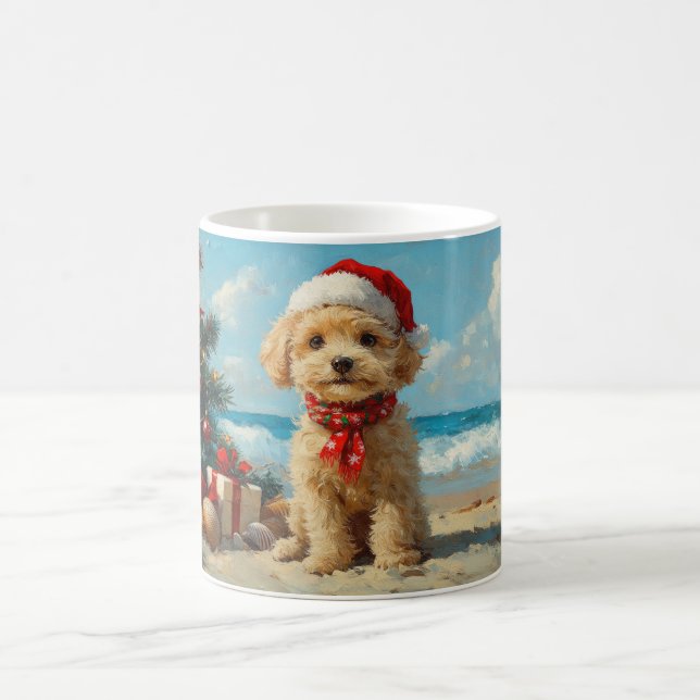 Poodle Dog Christmas Vintage Beach Coffee Mug (Center)