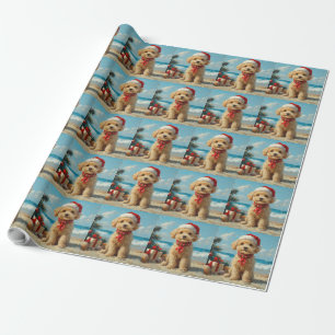 Poodle Dog Christmas Vintage Beach Wrapping Paper