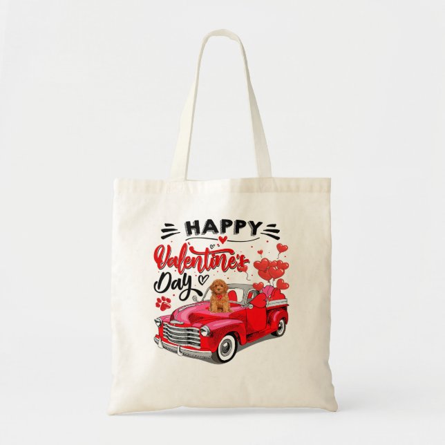 Poodle Dog Cute Poodle Dog Red Truck Happy Valenti Tote Bag (Front)