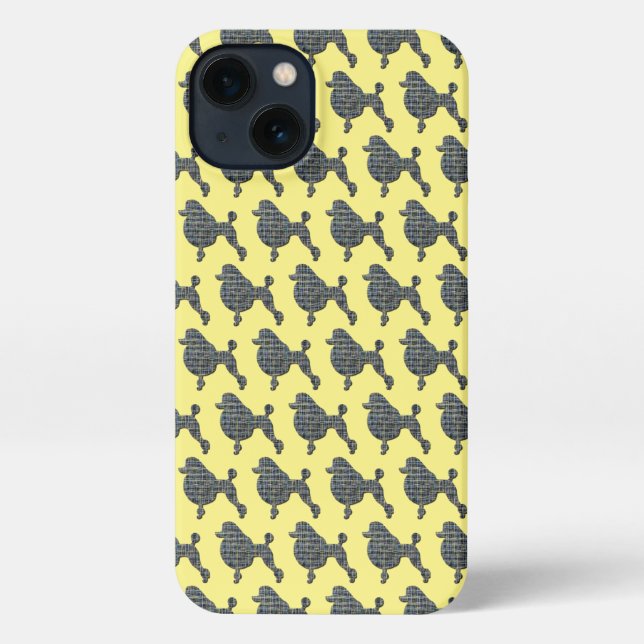 Poodle Dog Cute Silhouette Grid Yellow iPhone Case (Back)
