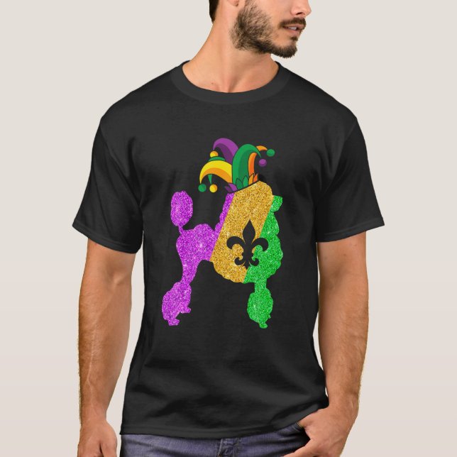 Poodle Dog Dad Mum Lover Funny Mardi Gras Party T-Shirt (Front)