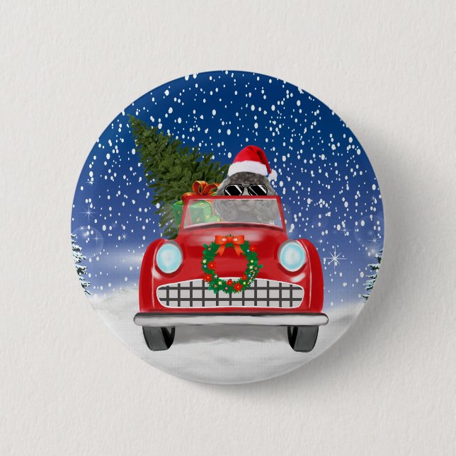 Poodle Dog Driving Car In Snow Christmas 6 Cm Round Badge (Front)