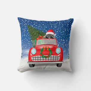 Poodle Dog Driving Car In Snow Christmas Cushion