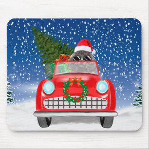 Poodle Dog Driving Car In Snow Christmas Mouse Mat