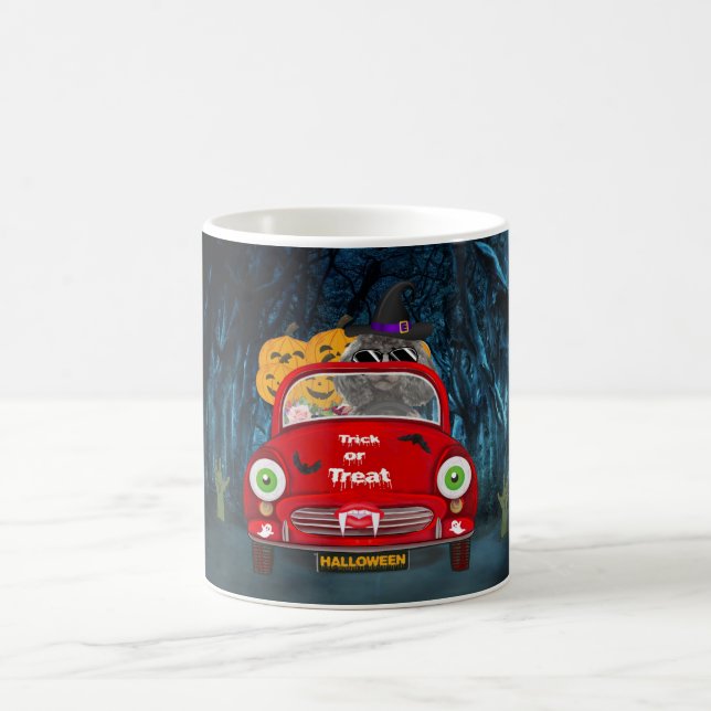 Poodle Dog Driving Car Scary Halloween  Coffee Mug (Center)