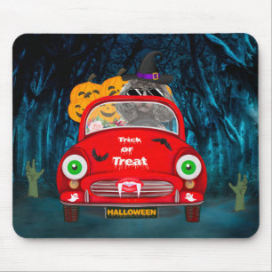 Poodle Dog Driving Car Scary Halloween Mouse Mat