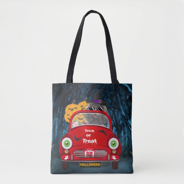 Poodle Dog Driving Car Scary Halloween Tote Bag (Front)