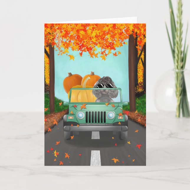 Poodle dog Fall Pumpkin Card (Front)