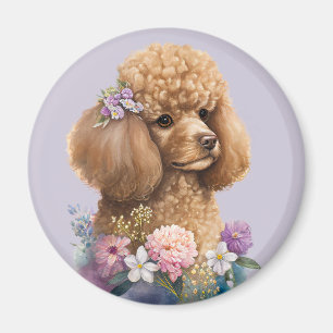 Poodle Dog Floral Purple Girly Cute Watercolor Magnet