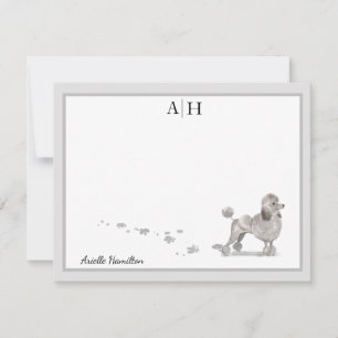 Poodle Dog Grey Border Monogram Personalised Card