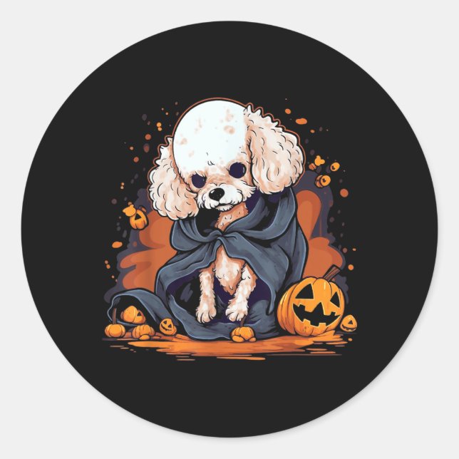 Poodle Dog Halloween Classic Round Sticker (Front)