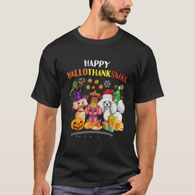Poodle Dog Halloween Merry Christmas happy Halloth T-Shirt (Front)