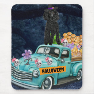 Poodle Dog Halloween Truck Scary Night Mouse Mat