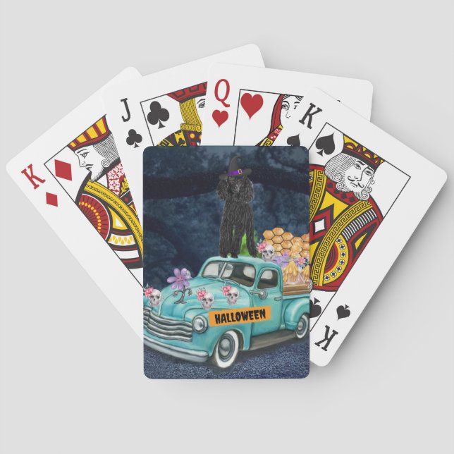 Poodle Dog Halloween Truck Scary Night  Playing Cards (Back)