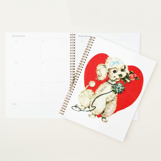 Poodle Dog Holding Flowers Heart Valentine Love Planner (Display)