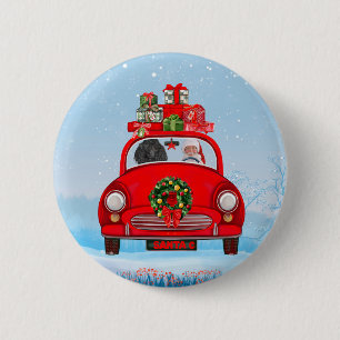 Poodle Dog In Car With Santa Claus 6 Cm Round Badge