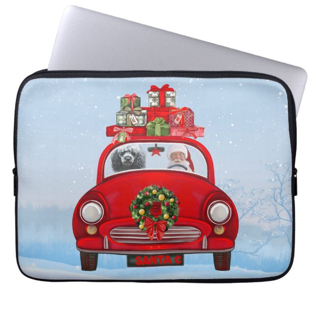 Poodle Dog In Car With Santa Claus Laptop Sleeve (Front)
