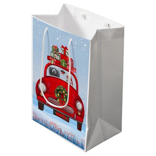 Poodle Dog In Car With Santa Claus Medium Gift Bag (Front Angled)