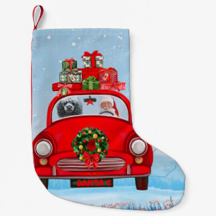 Poodle Dog In Car With Santa Claus Small Christmas Stocking
