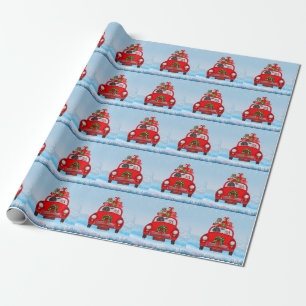Poodle Dog In Car With Santa Claus Wrapping Paper