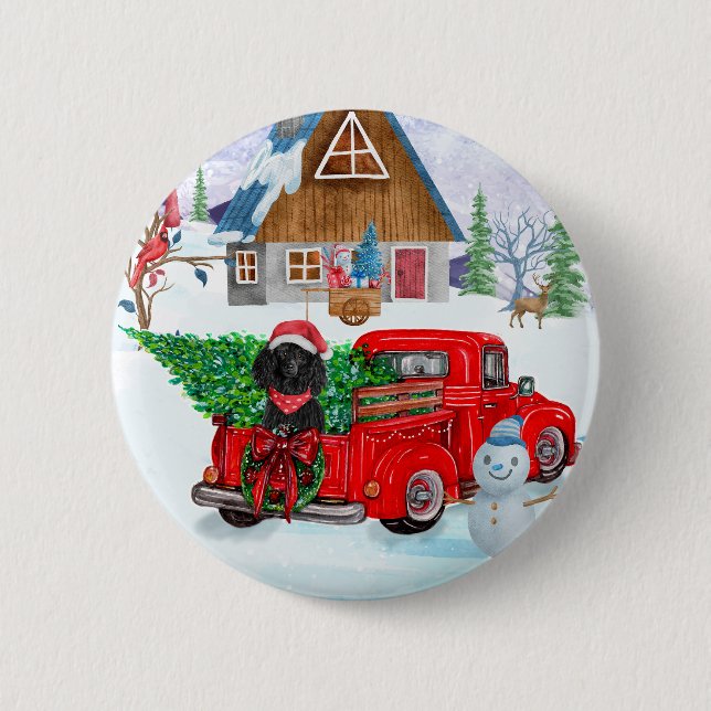 Poodle Dog In Christmas Delivery Truck Snow 6 Cm Round Badge (Front)