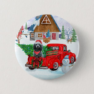 Poodle Dog In Christmas Delivery Truck Snow 6 Cm Round Badge