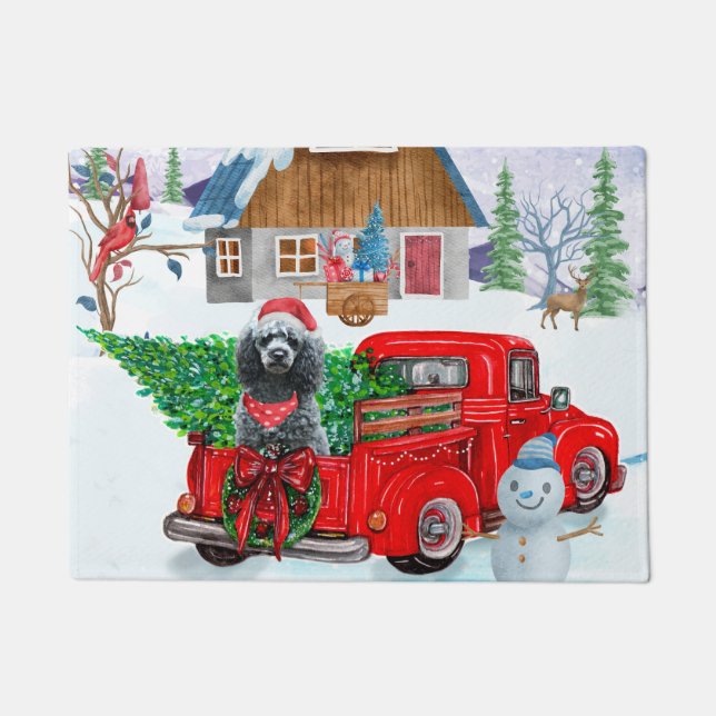 Poodle Dog In Christmas Delivery Truck Snow Doormat (Front)