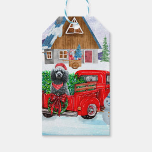 Poodle Dog In Christmas Delivery Truck Snow Gift Tags