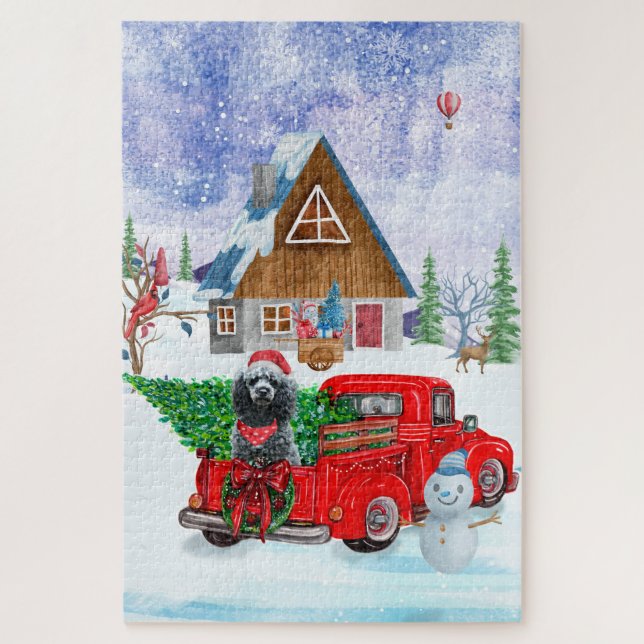 Poodle Dog In Christmas Delivery Truck Snow Jigsaw Puzzle (Vertical)