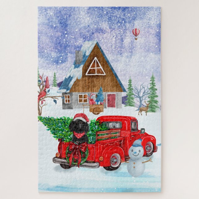 Poodle Dog In Christmas Delivery Truck Snow Jigsaw Puzzle (Vertical)