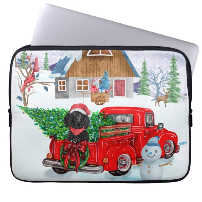 Poodle Dog In Christmas Delivery Truck Snow Laptop Sleeve (Front)