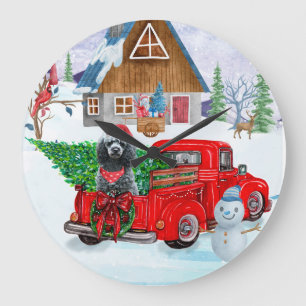 Poodle Dog In Christmas Delivery Truck Snow  Large Clock