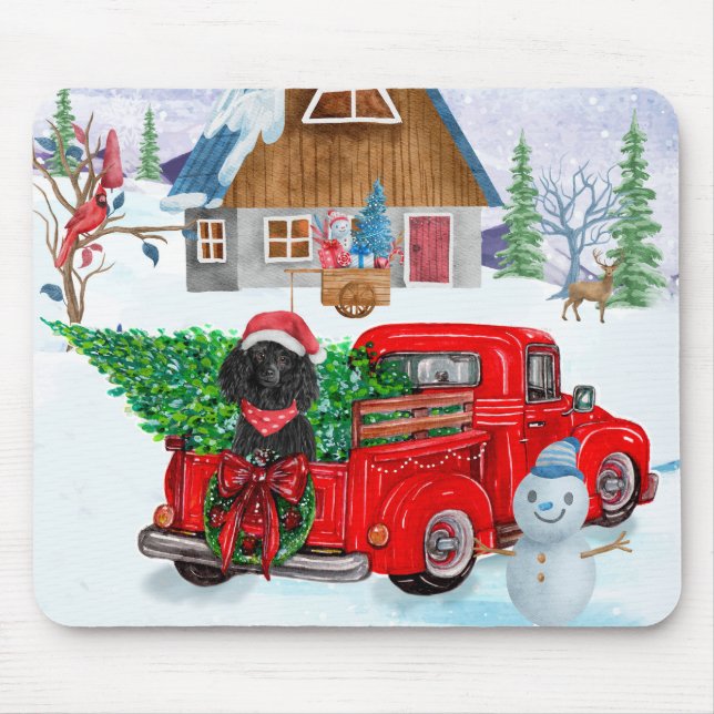 Poodle Dog In Christmas Delivery Truck Snow Mouse Mat (Front)