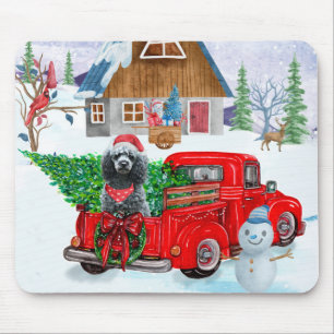 Poodle Dog In Christmas Delivery Truck Snow Mouse Mat