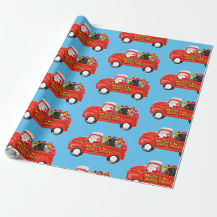 Poodle Dog in Christmas Delivery Truck Wrapping Paper