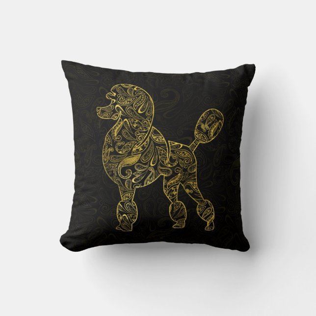 Poodle Dog in  Gold Paisley pattern Cushion (Front)