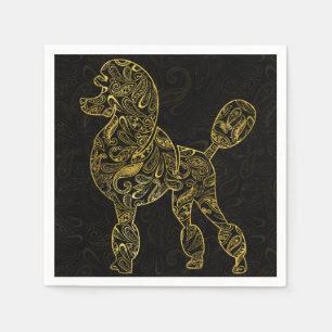 Poodle Dog in  Gold Paisley pattern Napkin