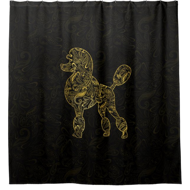 Poodle Dog in  Gold Paisley pattern Shower Curtain (Front)