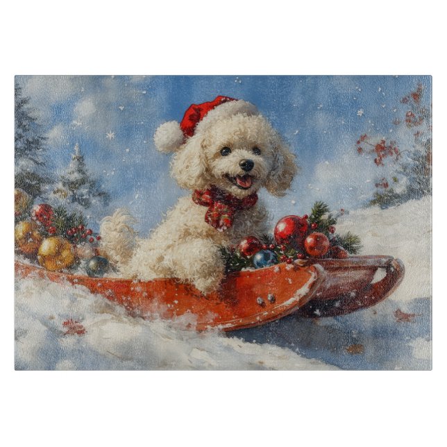 Poodle Dog in Sledge Let it Snow Christmas Cutting Board (Front)