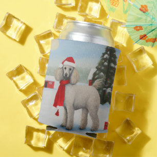 Poodle Dog in Snow Christmas Can Cooler