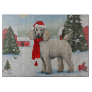 Poodle Dog in Snow Christmas Cutting Board