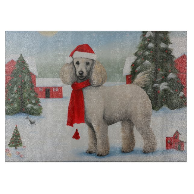 Poodle Dog in Snow Christmas Cutting Board (Front)