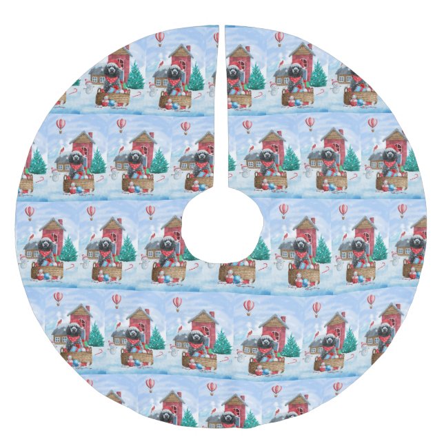 Poodle Dog In snow Christmas Dog House Brushed Polyester Tree Skirt (Front)